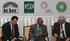 The IDB president with delegates from Tajikistan