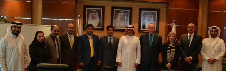 Minister of Industry, Commerce and Tourism – HE Zayed Alzayani (5th from the right) with President of AmCham Bahrain – Mr. Qays Zu’bi (4th from the right) and WestPoint Home Managing Director, Bahrain Manufacturing & Operations – Mr. Imran Ahmad Cheema  (6th from the right) and WestPoint Home General Manager Human Resources & Admin – Mr. Aziz Ahmed (7th from right) with Ministry and AmCham Staff.